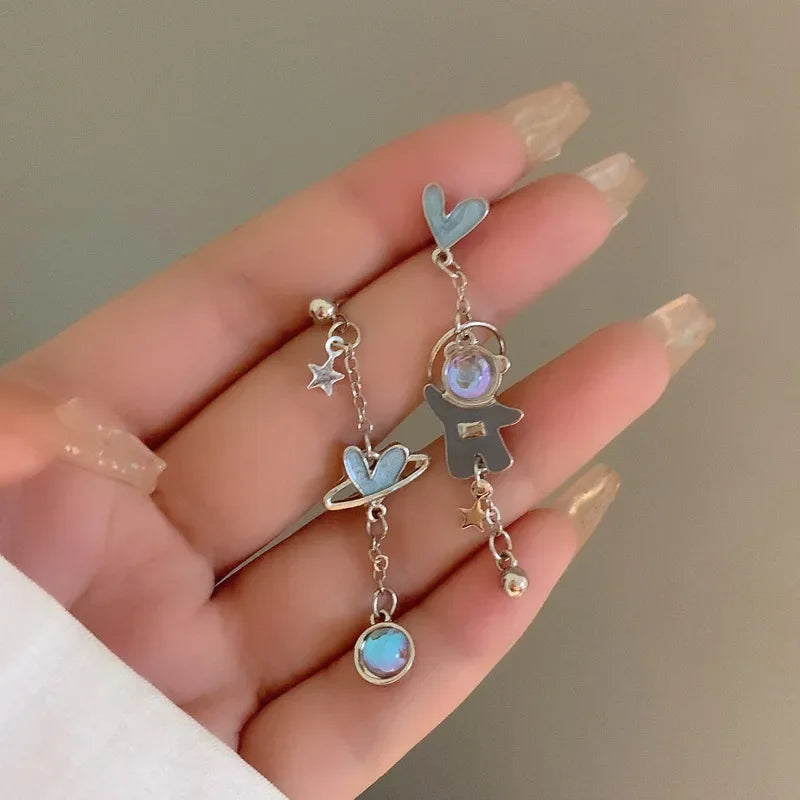 Women-Teen Girls Metal Long Tassel Asymmetrical Enamel Needle Cute Cartoon Cats Coffee-Teacup Dangle Drop Fine Imitation Earrings/Colors-Green/Multicolor/Geometric/Animals