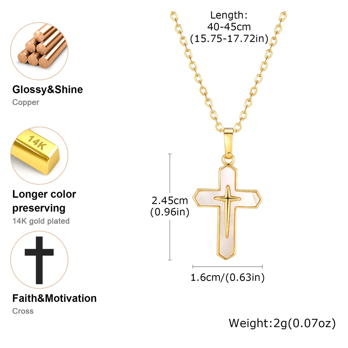 14k Gold Plated Cross Necklace for Women, Cruz Pendant Faith Religious Christian Jewerly Chain 16inch To 24inch