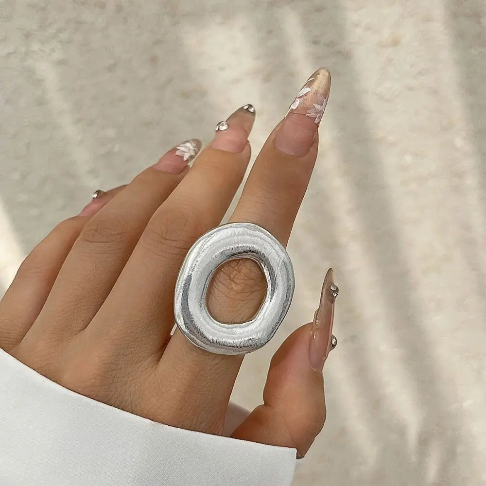 Adult Women Stainless Steel Metal Geometric Gold-Silver French Irregular Split Imitation Charm Rings