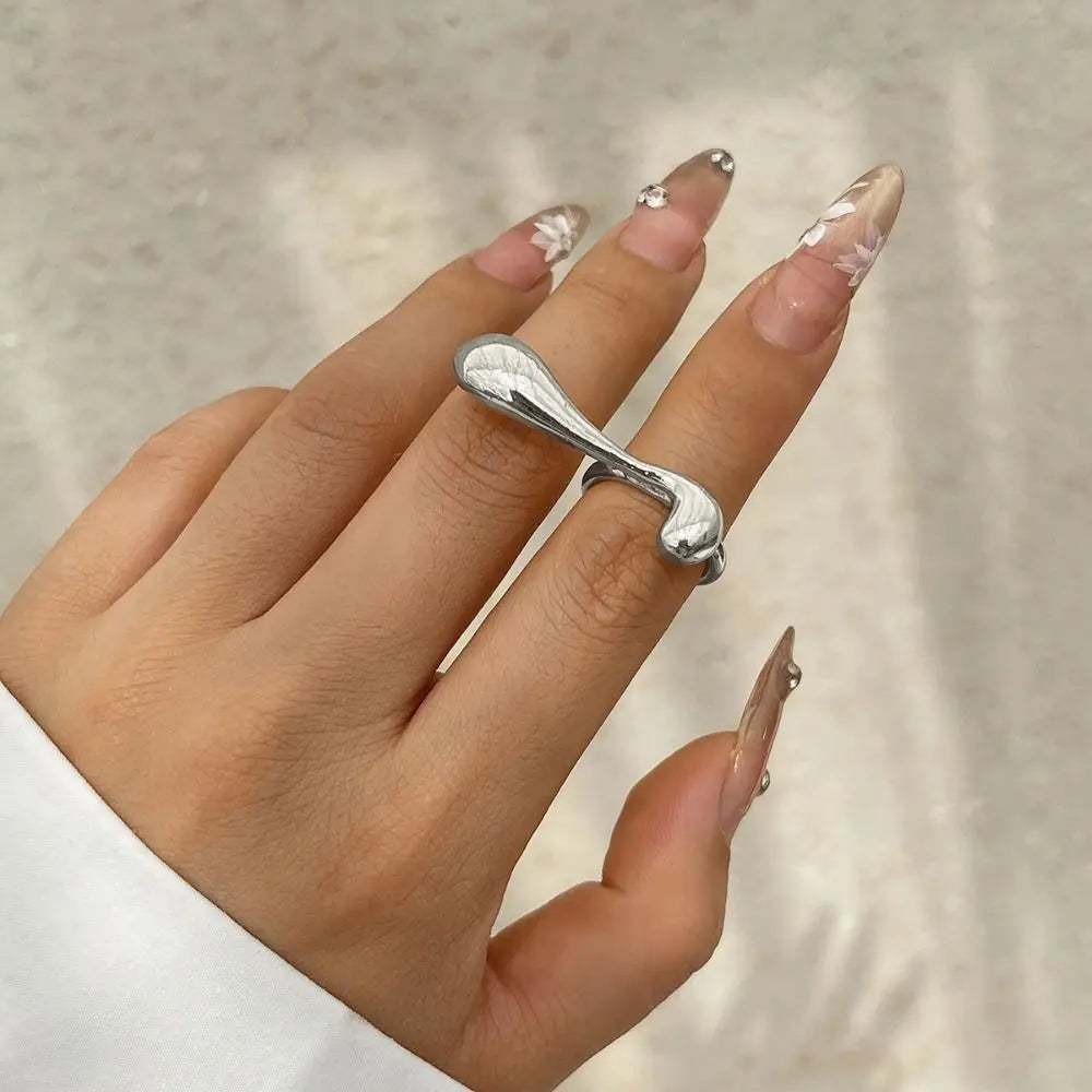 Adult Women Stainless Steel Metal Geometric Gold-Silver French Irregular Split Imitation Charm Rings