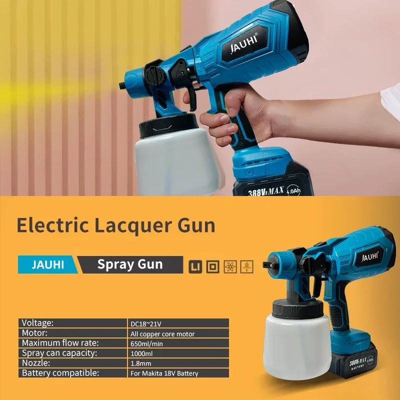 1000ML Electric Cordless Spray Gun High Power HVLP Paint Sprayer Auto Furniture Steel Coating Airbrush For Makita 18V Battery