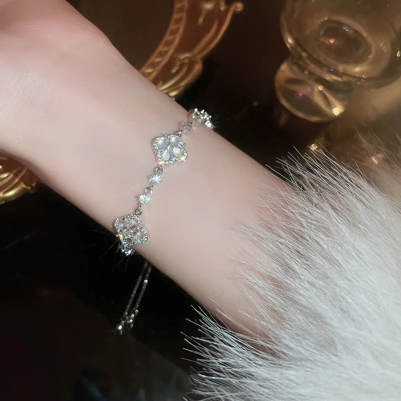 OMGD Women White Exquisite Imitation Copper Zircon Link Chain Tension Bracelets