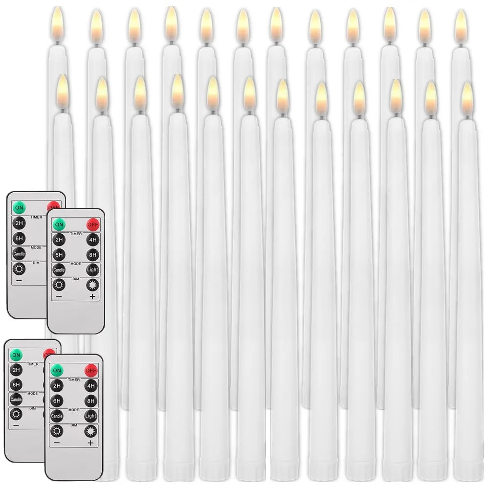 6-24 PCS Set LED White Realistic Round Cylindrical Plastic Flameless Flickering Tall Tapered Handheld Electric Window Candles/Battery: 2-AAA ( Not Included )/ Automatic Timer/1-4 PCS Remote Control