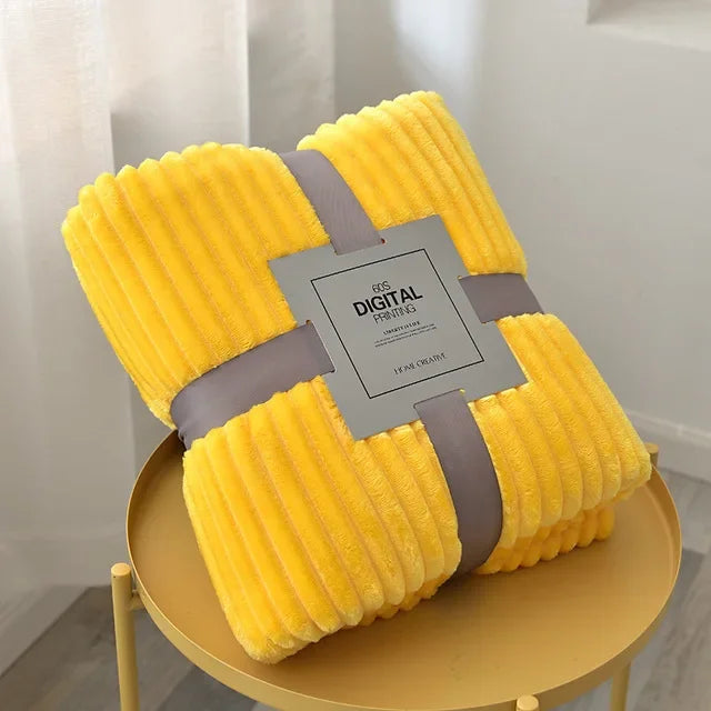 Solid Colored Striped Pattern Soft Warm Coral Fleece Polyester Flannel Blankets/Colors-Light Gray/Dark Gray/Dark Blue/Sky Blue/ Purple/ Yellow/Coffee/Pink/Khaki/Ivory/Machine Washable