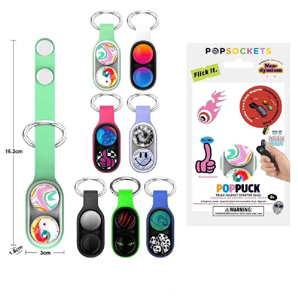 Lightweight Portable Multicolored Plastic Round Magnet Fingertip Elastic Ice Hockey Pucks Fidget Toys Keychains/Colors-Purple/Blue/Pink/White/Green/Black/Multicolor