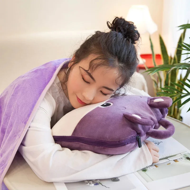 100% Polyester 2 in 1 Pillow Quilt Dual-Use Nap Animal Pillow W/ Multifunctional Folding Blanket