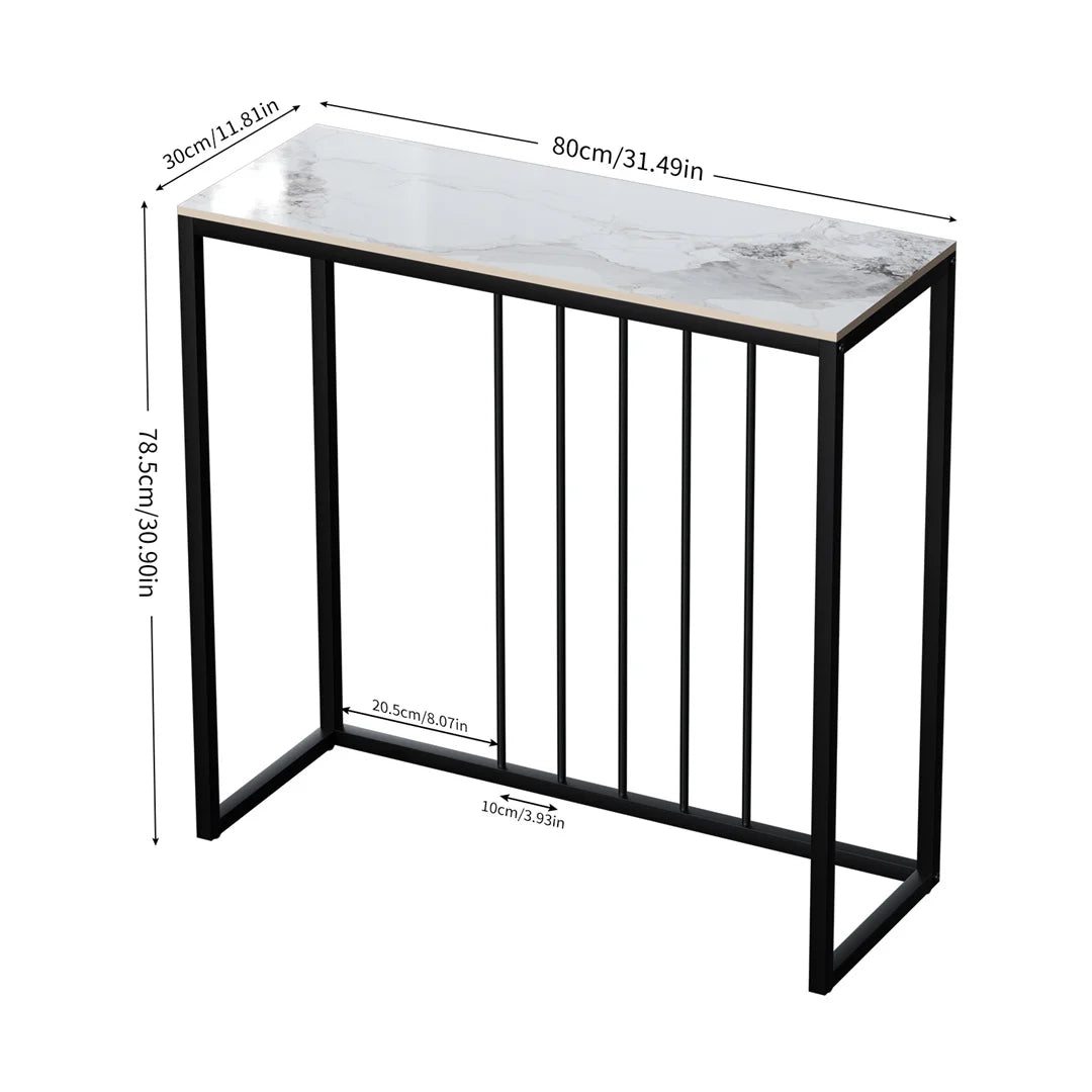 LUVODI Modern Rectangle Shaped White Sintered Stone Top Black Iron Metal Base Door Entry Console Tables/Colors-White Emerald /White/Product Dimension: L x W x H 80x30x78.5cm/ 31.49x11.81x30.90inches