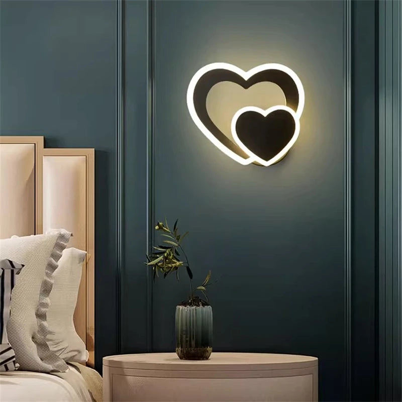 Nordic Modern Iron LED Two Heart-Shaped Acrylic Shade Wall Mounted Lamps/Colors-White/Black/Yellow/Gray
