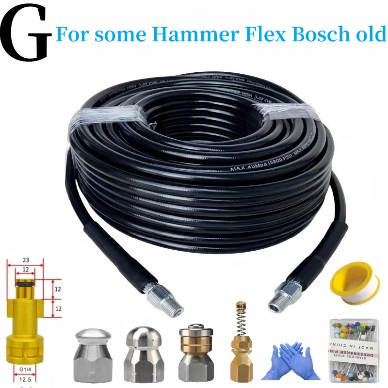DUTRIEUX Outdoor Black High-Pressure Cleaning Non-Twisting Detachable Brass-Aluminum Alloy Connectors White Plastic Silver Stainless Steel Nozzles Sewer Drainage Cleaning Air Pneumatic Hoses
