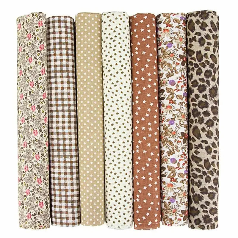 1-Set 7 Different Colors Handmade Anti-Static 100% Cotton Plain Dyed Woven Printed Quilting Brocade Fabric Squares/Colors-Multicolor/Floral/Animal/Orange/White/Gray/Red