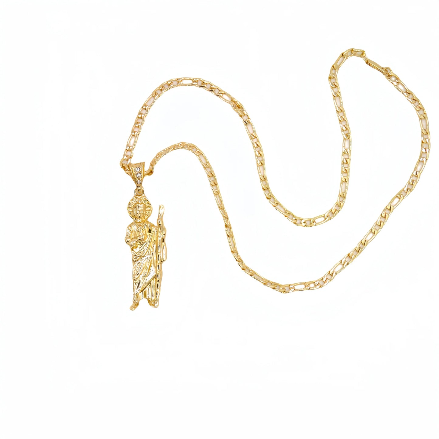 Adults-Teens 14K Gold-Plated Copper Metal Catholicism Religious Style Figaro Chain Saint Jude Pendant Necklaces/Colors-Gold/Green/Pink/White/Multicolor