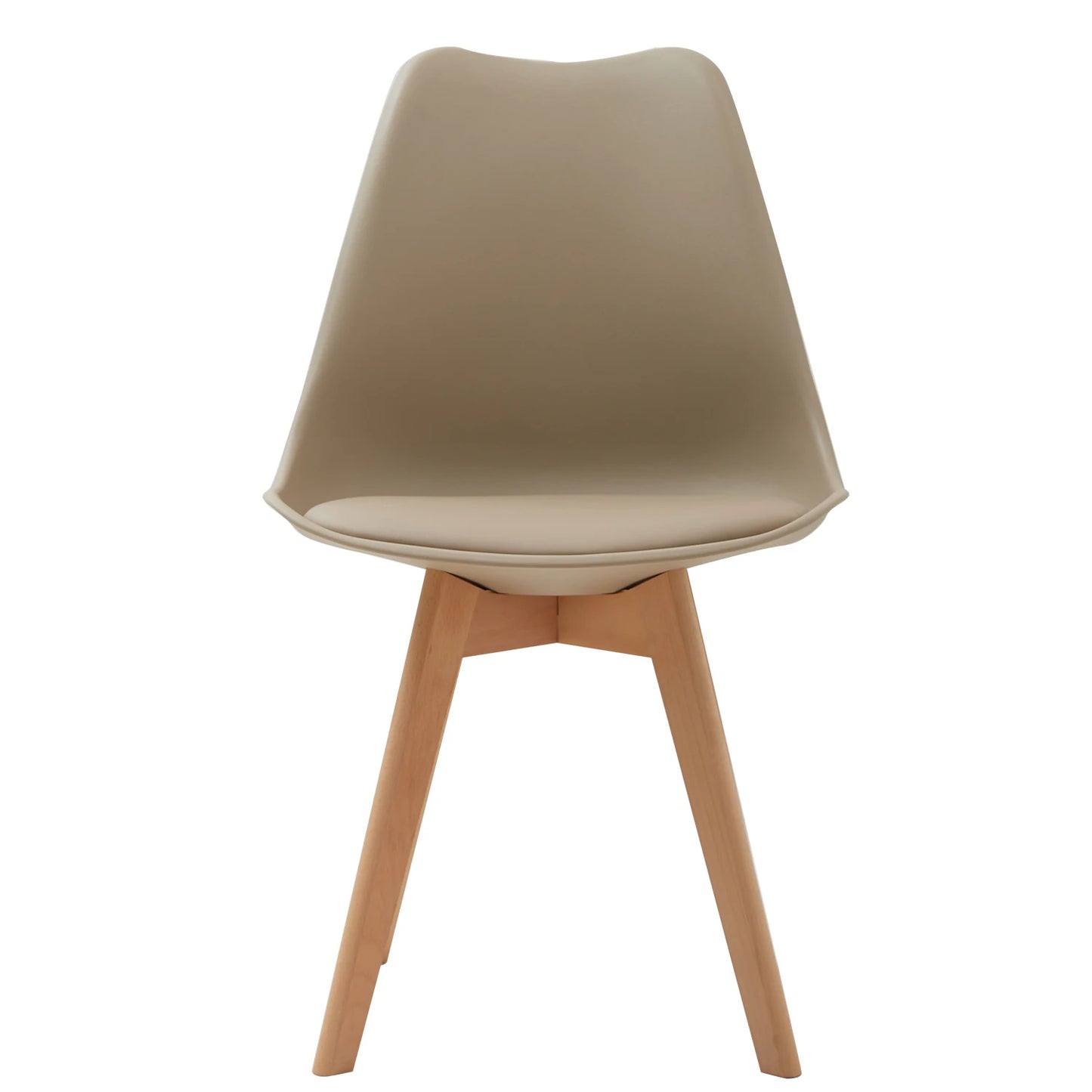EGOONM Nordic 4 pcs Solid Wood Base Dining Faux Leather Armless Plastic Upholstered Cushion Paver Chair Set/ Colors-Beige/White/Blue/Gray/Black/Yellow
