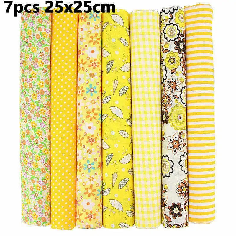 1-Set 7 Different Colors Handmade Anti-Static 100% Cotton Plain Dyed Woven Printed Quilting Brocade Fabric Squares/Colors-Multicolor/Floral/Animal/Orange/White/Gray/Red