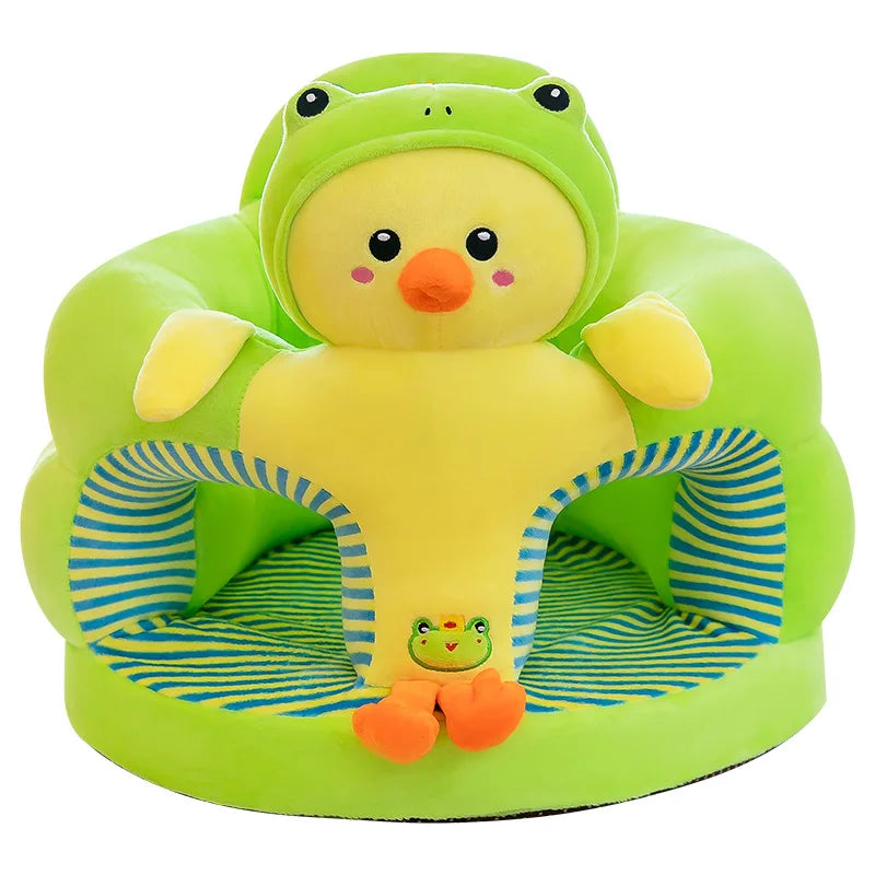 Babies-Toddlers Soft Plush Velvet Fabric Upholstered Padded Electric Embroidery Cute Cartoon Animal Images Anti-Slip Bottom Supported Learning Seat Chairs/Colors-White/Blue/Pink/Yellow/Striped/Multicolor/Checkered/Animals