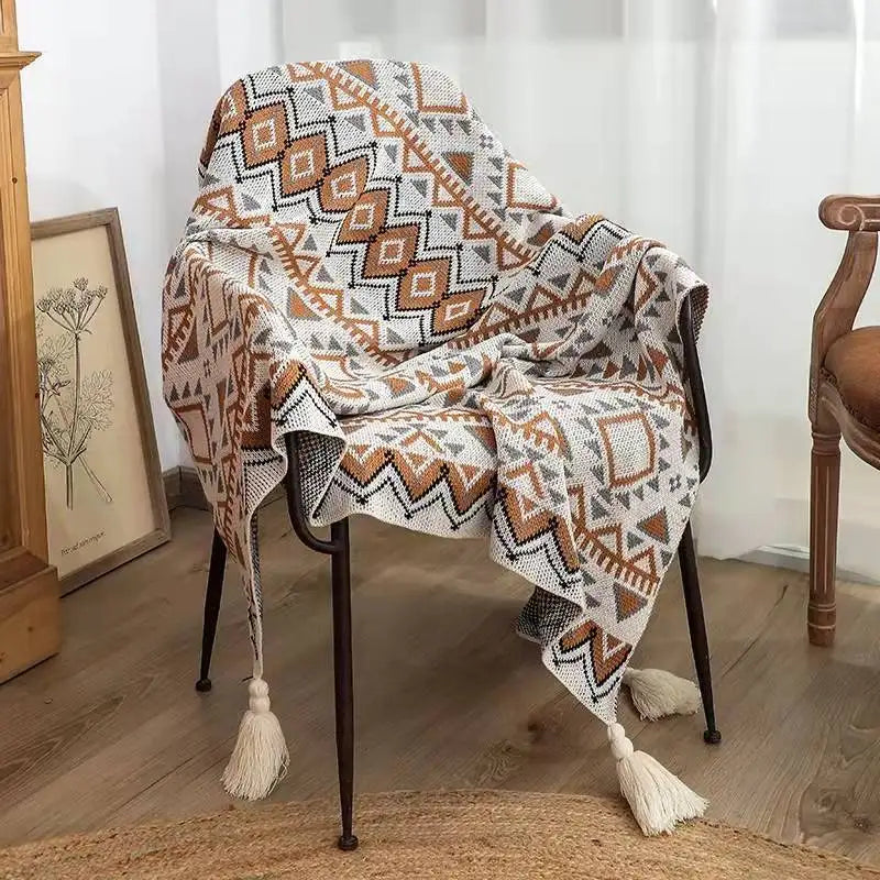Boho Rectangle Plaid Geometric-Aztec Baja Polyester-Cotton Wearable Blankets Wall Hanging Tapestries/Colors-Multicolor/Orange/Beige