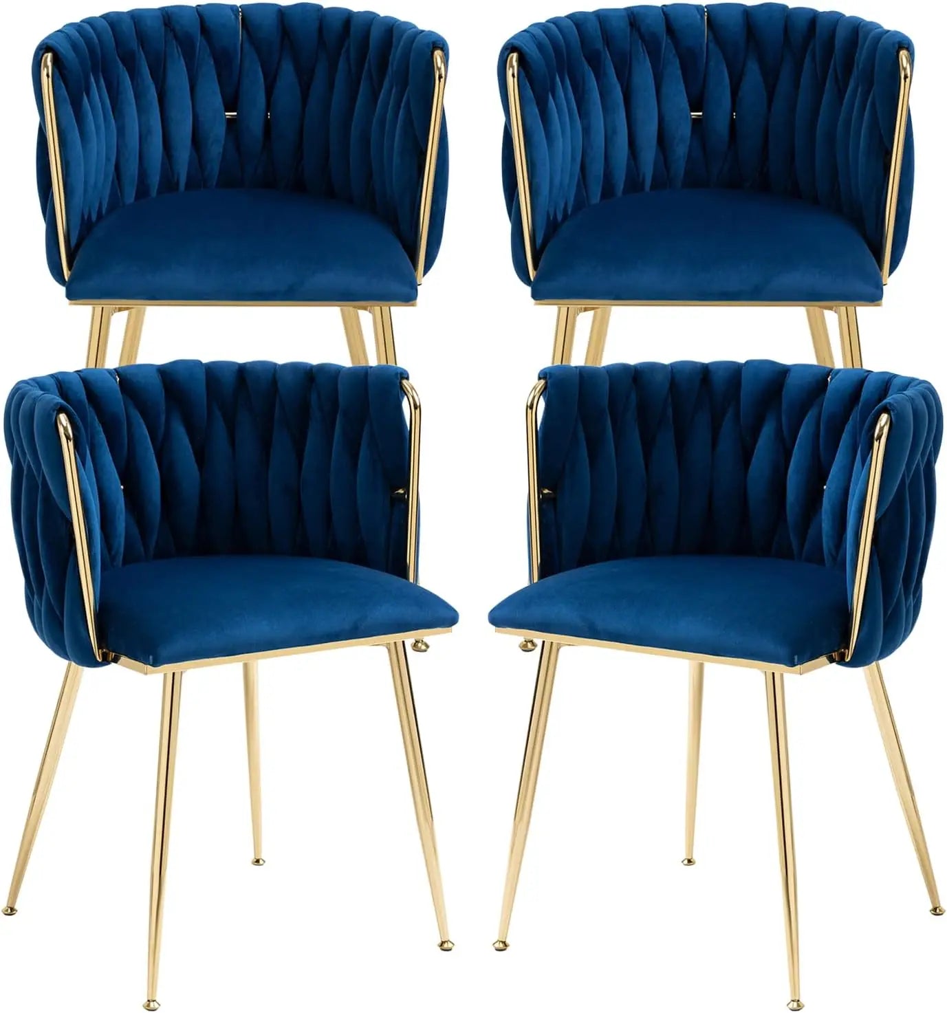 4 pcs Velvet Curved Backrest Woven Upholstered Padded Cushion Tufted Dining Chair Set w/ 4 Gold Metal Legs/Colors-Beige/Gold/Gray/Yellow/Black