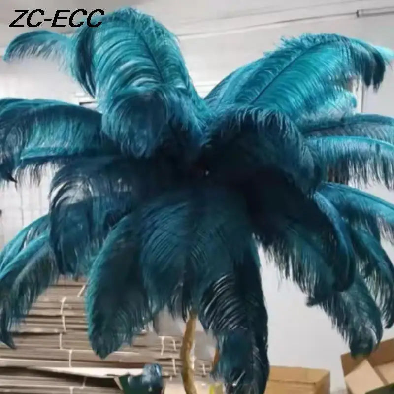 Modern Resin Gold Iron Tree-Like Trunk Base LED Ostrich Feather Up-Down Shade Standing Table Lamps/Colors-White/Pink/Blue/Orange/Black/Gold