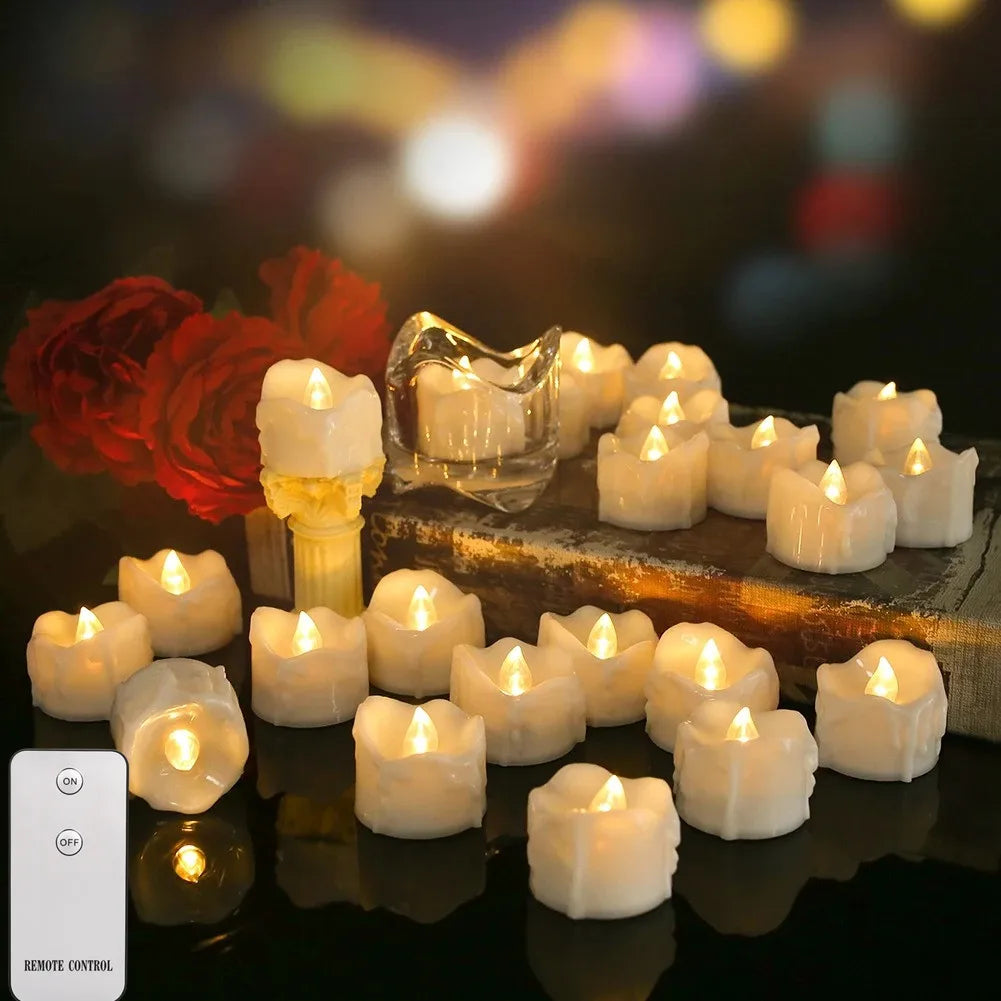 Plastic Flameless LED Electronic Small Round Flickering Flame Small Round Tea Lights Candles/CR2032 Button Batteries( Not Included)Colors-White/Yellow