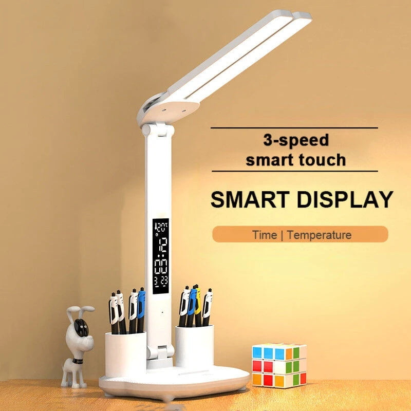 3-In-1 LED Touch Adjustable Dimmable Built-In Phone Charging Base Desk Top Lamps/Bulbs Included/ Rechargeable Battery Power Source/Colors-Black/White