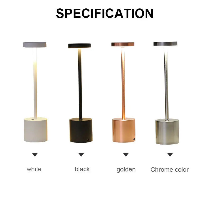 Retro Black Aluminum Iron Warm LED 3 Color Rechargeable Touch Dimming Round Cylindrical Cord Table Lamps