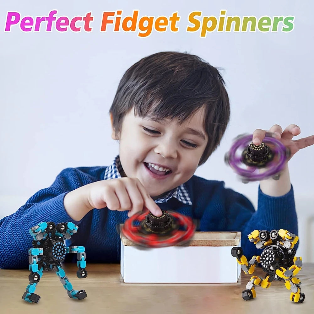 4 PCS ABS Plastic Transformable Twistable Robot Fidget Spinners Anxiety-Stress Relief Sensory Toys/Ages: 13-18 Years Old Adults/Colors-Red/Yellow/Black/Multicolor/
