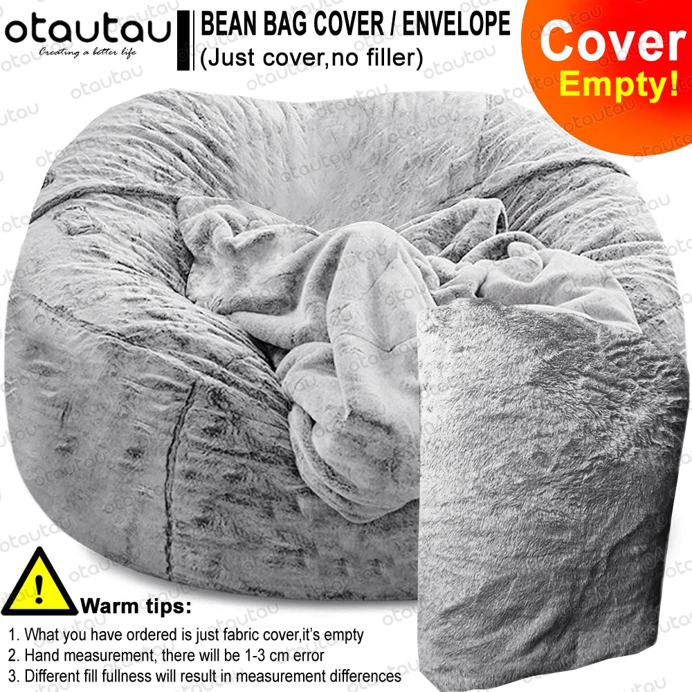 OTAUTAU Velvet Giant Bean Bag Chair Outside Slipcover/Size: 200cm x 230cm(78''dia)/Colors-Gray/White/Pink