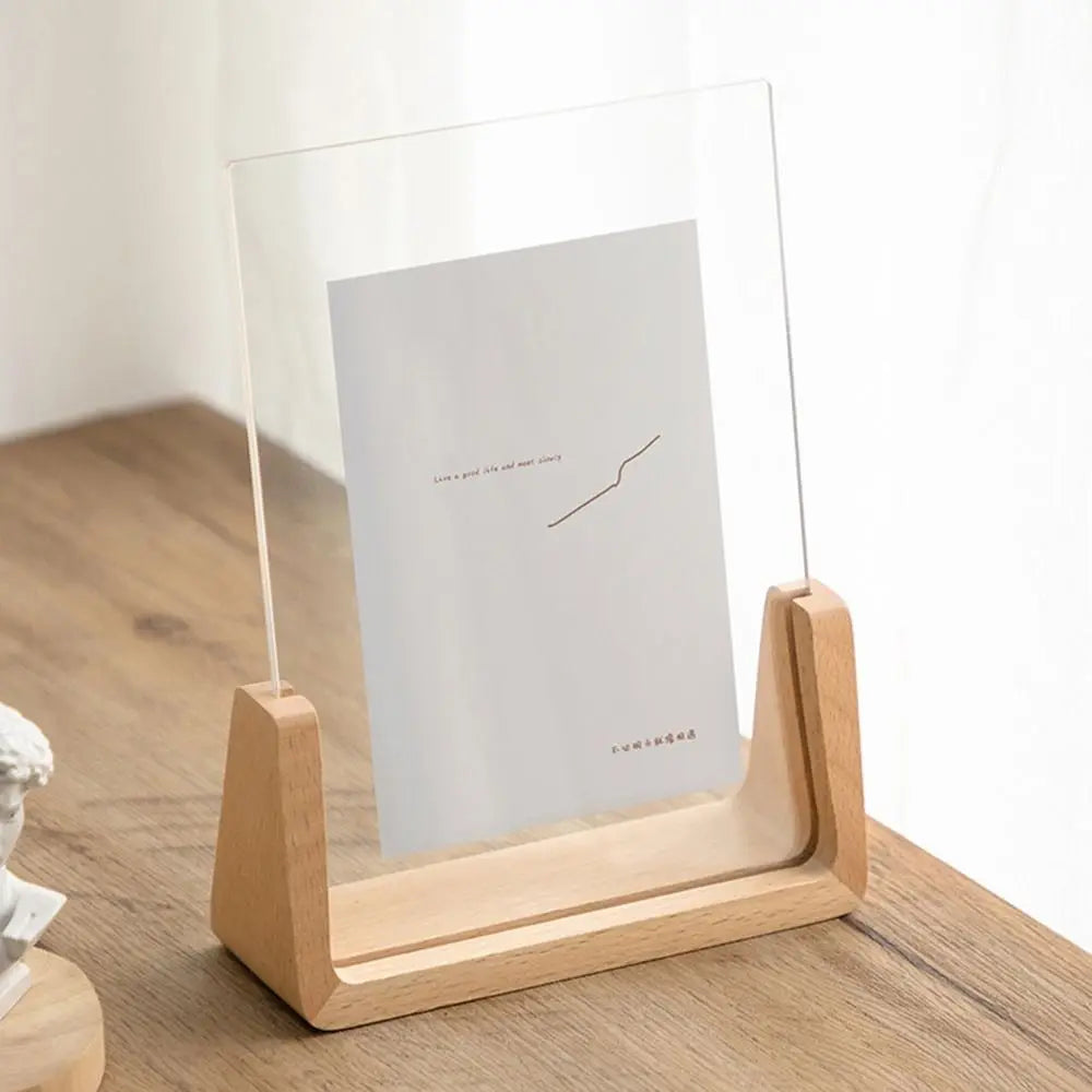 Flexible Strong Rectangle Clear Acrylic Brown Wood Base Photo Frames