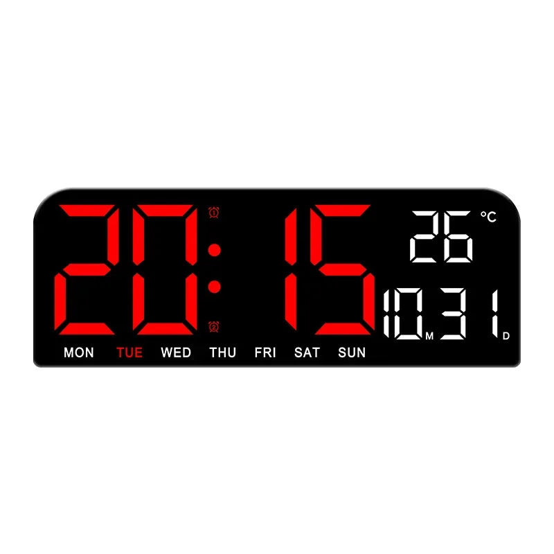 ABSTRACT Large Plastic Digital Temperature-Date-Week Display USB Countdown Wall-Mounted Dual Alarms LED Wall Clocks/Colors-Black/Geometric