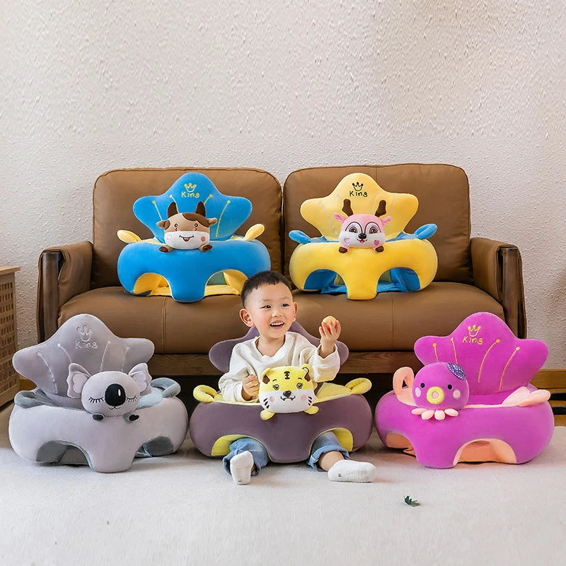 Babies Upholstered Super Soft Velvet Cartoon Animals Faces Learning To Sit Comfortable Plush Chairs/Ages: Fits 3 Months-2 Years Old/No Filling/Colors-Animals Multicolor