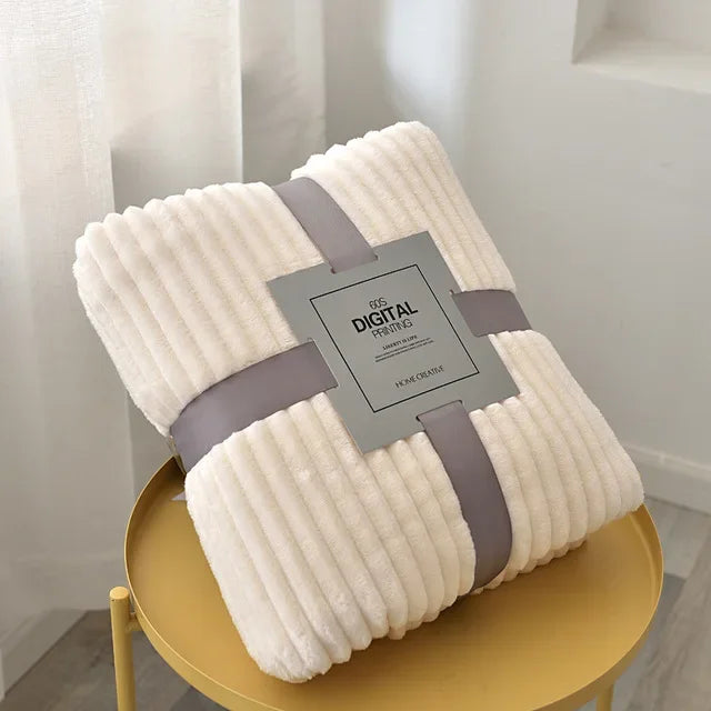 Solid Colored Striped Pattern Soft Warm Coral Fleece Polyester Flannel Blankets/Colors-Light Gray/Dark Gray/Dark Blue/Sky Blue/ Purple/ Yellow/Coffee/Pink/Khaki/Ivory/Machine Washable