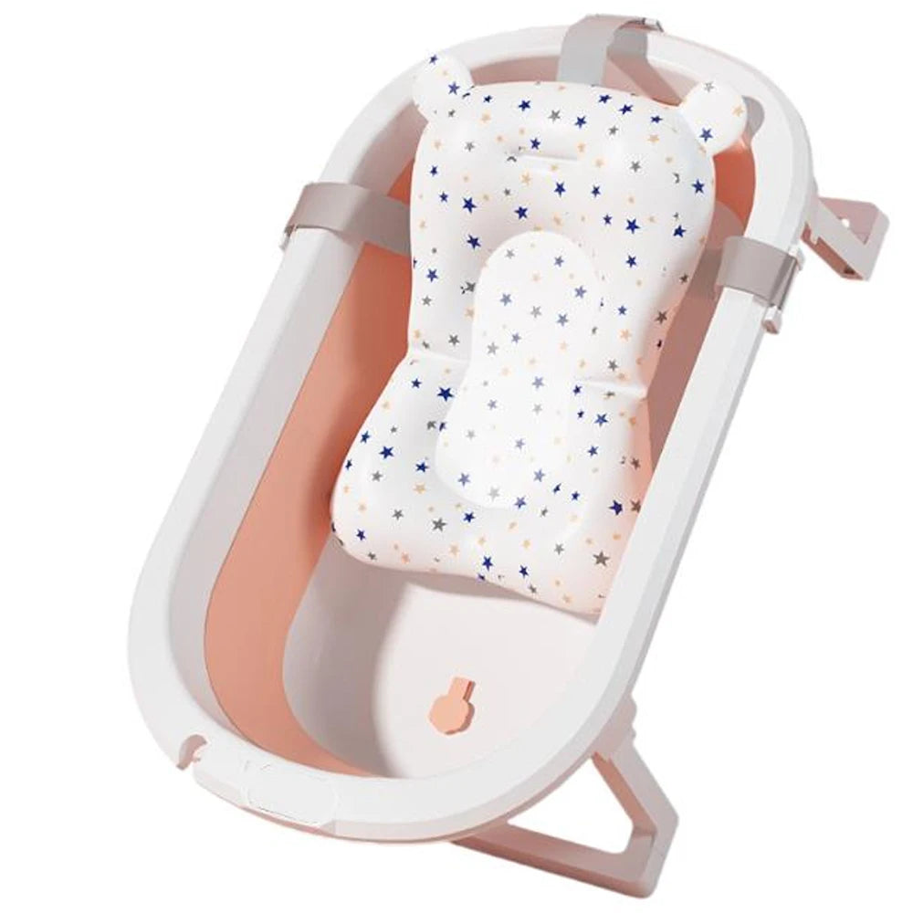 Newborn Babies-Preschooler Foldable Plastic PP-PU Synthetic Thick Polyester Anti-Skid Cushion Portable Traveling Reinforced Support Babies Bathtubs/Ages: Newborn 0-3 Years Old/Colors-White/Blue/Pink/Gray/Striped/Multicolor