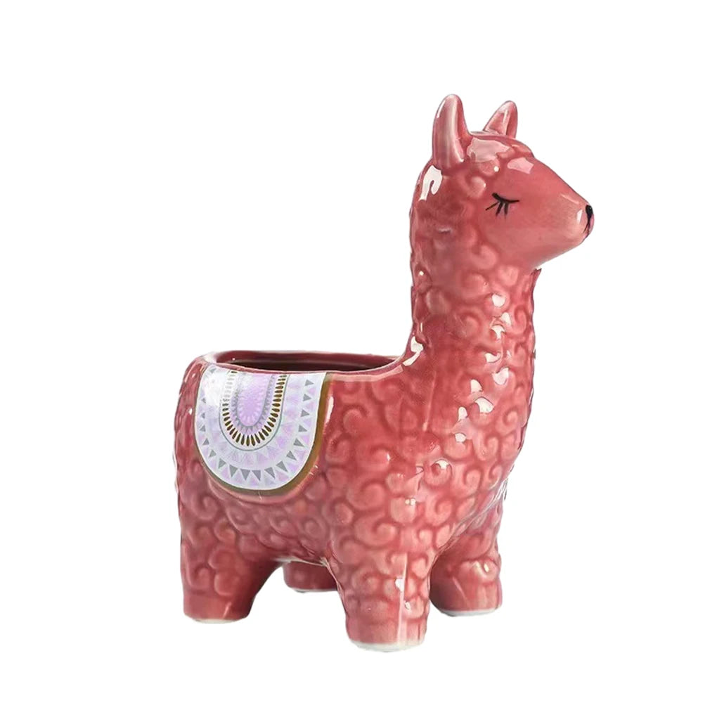Home Garden Indoor Multicolor Cute Ceramic Alpaca Animal Shape Mini Succulent Planter Pots/Colors-Geometric/Multicolor/Blue/Animals