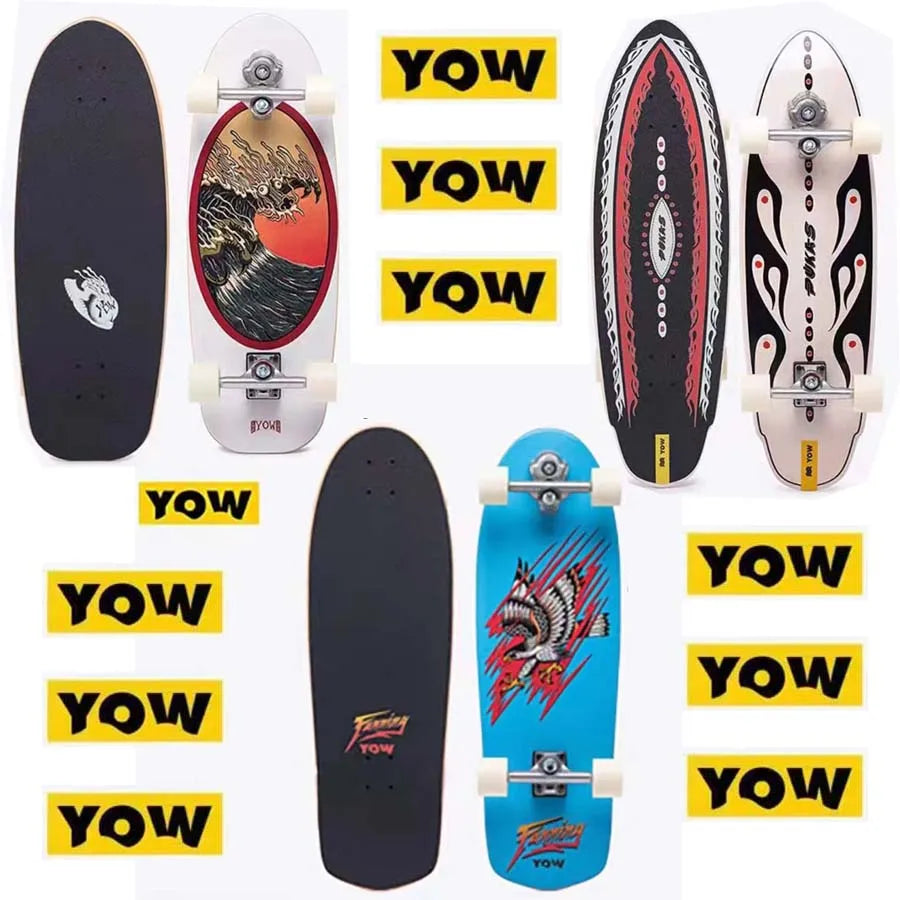 YOW Whole Kits Land Surf Skateboard Longboards w/ Trucks Wheels Bearings/And Tool/Colors-Black/Blue/Red/Striped/Yellow/Multicolor