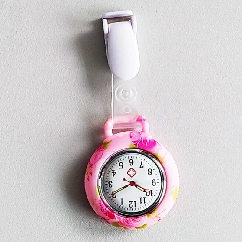 Adults Round Unisex Waterproof Nurses-Doctors Glass Mirror Face Acrylic Dial Colorful Multicolor Silicone Resin Case Clip-On Quartz Analog Display Arabic Numeral Fob Pocket Watch