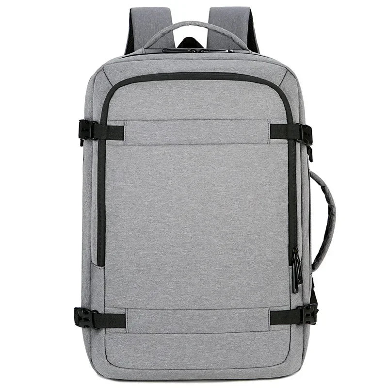 Men Oxford Polyester Expandable Interior Zipper External USB Charging Port Waterproof-Wear Resistant Travel Backpacks/ 17-inch Laptop Compartment/Backpack Straps-Handle/Keychain Holder/Colors-Black/Gray