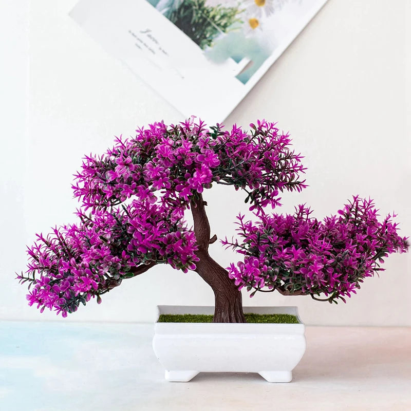 Indoor Artificial Small Lavender Myrtales Bonsai Tree Non-Flowering Rectangle Pot/Colors-Purple/Green/Floral