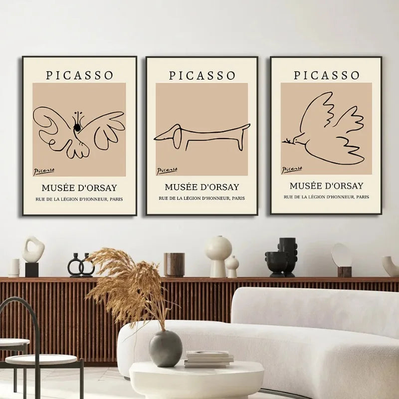 Unframed Rectangle Retro Watercolor Canvas Pablo Picasso Exhibition Prints/ 4 Sizes/Colors-Beige/Black/White/Multicolor