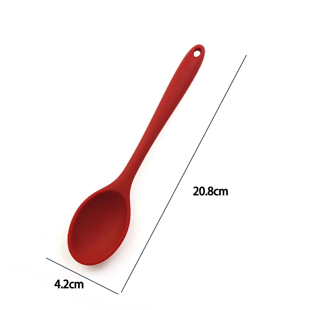 Kitchen Multicolored Thermostability Anti-Corrosion Soft Silicone Spoons/With Hook Hole /Colors-Multicolor/Blue/Green/Yellow
