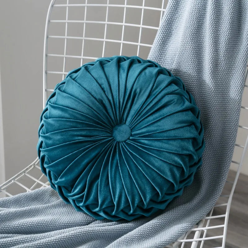 Velvet Round Pumpkin Shape Solid Throw Pillows/Colors-Beige/ Red/ Coffee/ Lake Blue/Navy Blue