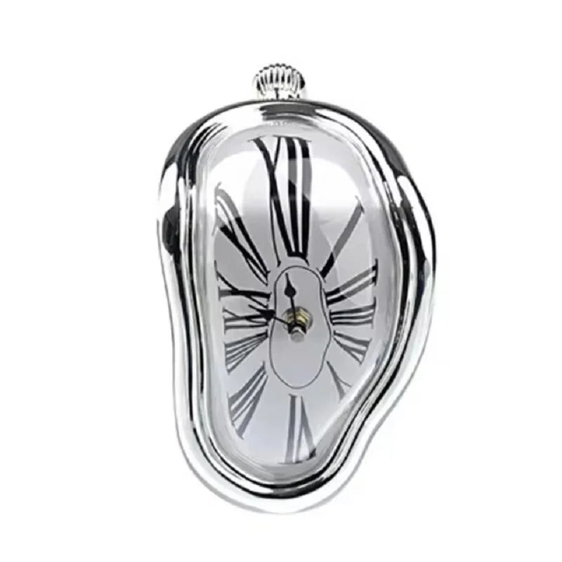Salvadoran Dali Chrome Acrylic Roman Numeral Numbers Cartoon Distorted Plastic Silent Melting Wall Clocks/Colors-Gold/Black/Silver/White