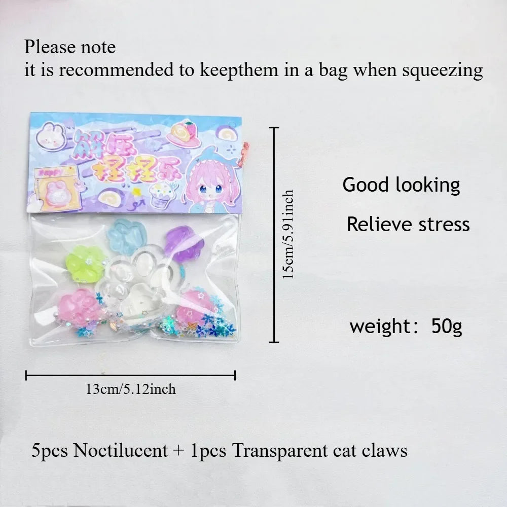 CHUTAI Teens-Adults Soft Non-Toxic Silicone Glow-In-The-Dark Clear Transparent Cartoon Anime Cat Paws Animal Squeeze Activity Toys /Ages: 13-18 Years Old Adults/ Colors-Clear/White/Green