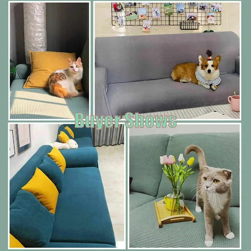 L-Shaped Jacquard Polyester Fabric Fall-Winter Elastic Stretch Sofa Covers /Colors-Gray/Beige/Geometric/Green/Red