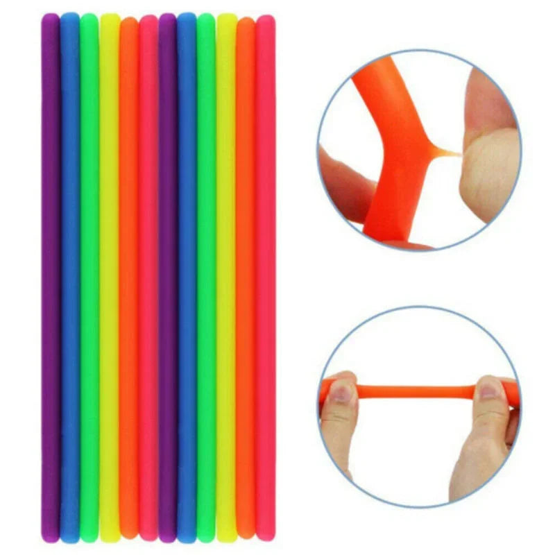 6-12 PCS Set Multicolor Soft Rubber Twistable TPR Stretchable Elastic Rope Relief Stress Fidget Toys/Ages: 7-18 + Years Older