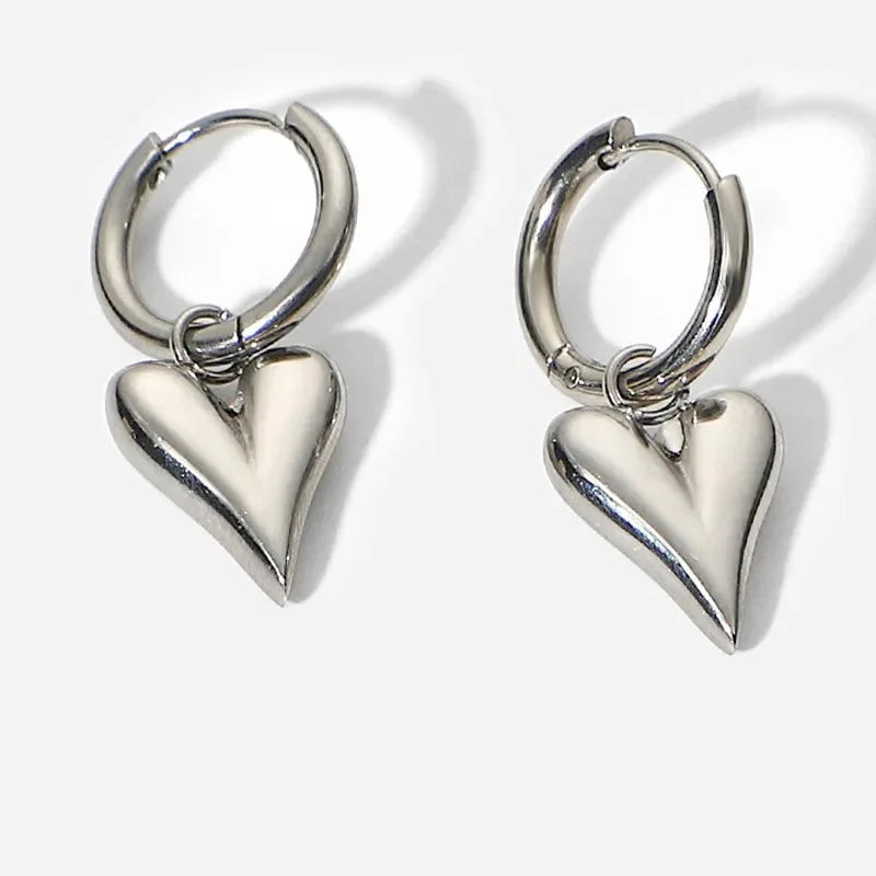 Adult Women Imitation Stainless Steel Heart Pendant Gold-Silver Earrings