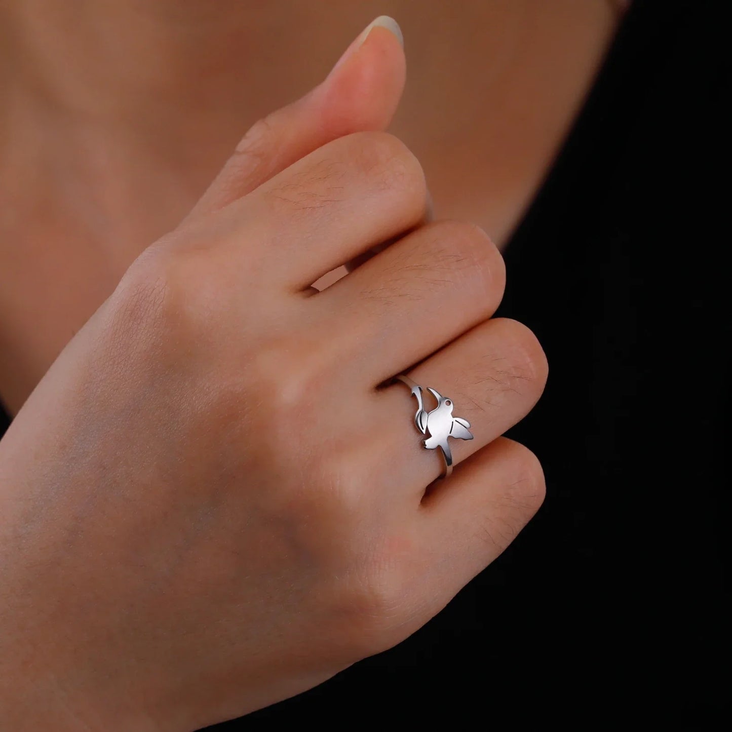 Skyrim Adult Women Metal Gold-Silver Plated Hummingbird-Flowers Open Adjustable Imitation Finger Rings