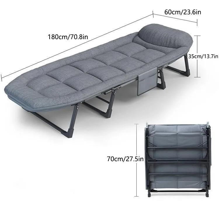 Outdoor Adult 6 Adjustable Positions Built-In Cozy Mattress-Pillow Heavy Duty Iron Metal Frame Gray Foldable Camping Bed Cots/Weight Bearing : 550 lbs