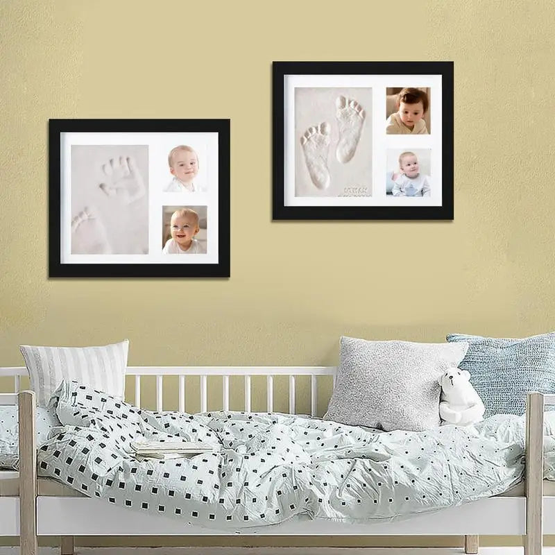 Unisex All Ages Babies-Pets MDF Wood Hand-Footprint Print Photo Frame Keepsake Kit/Ink Pad/Colors-Black/White/Beige