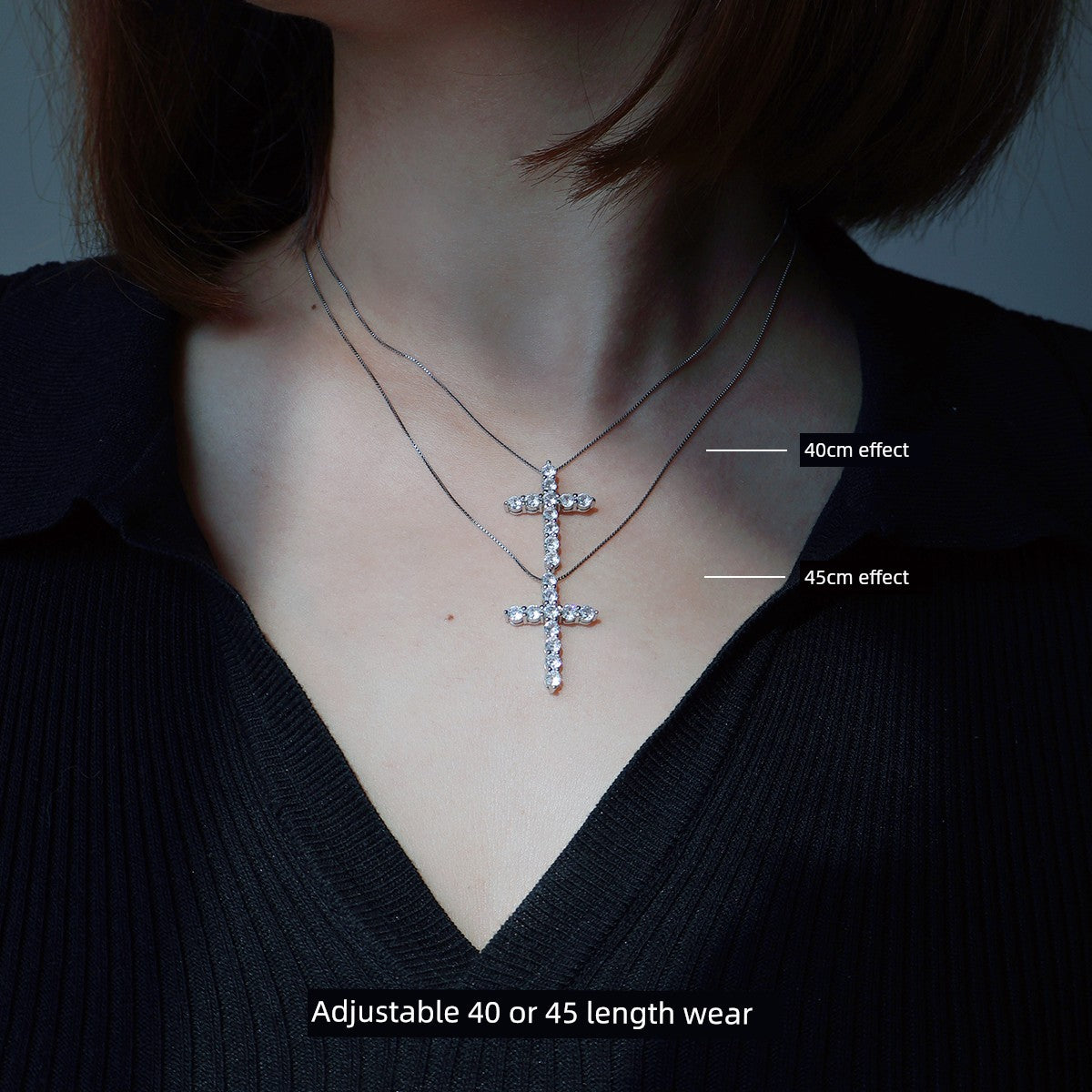 ZHENAI Unisex Fine Imitation Sterling Silver-Plated Metal Shiny Clear White Realistic Diamond-Like Gemstones Cross Pendants-Charms Necklaces