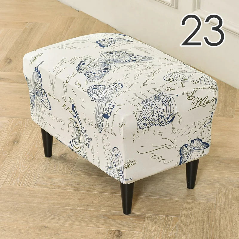 Rectangle Shaped Polyester Elastic Spandex Stretch Ottoman Slipcovers/Colors-Multicolor/Red/Floral/Black/Orange/Beige/Gray