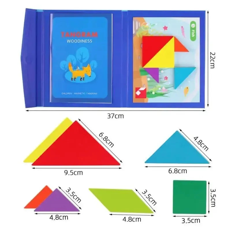 TLEWJ Parent-Child Geometric Multicolor Wood Magnetic 3D Jigsaw Tangram Puzzle Shapes-Animals Theme Books Wood-Pegged Puzzles/Ages: 3-12 Years Old/Levels-Easy-Medium-Hard